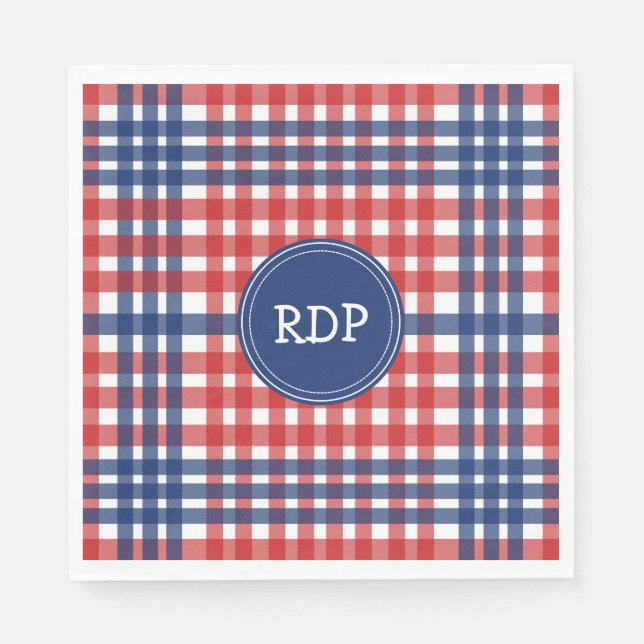 Servilleta De Papel Personalizado Patriótico Rojo Blanco y Blue Plaid (Anverso)