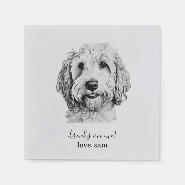 Servilleta De Papel Personalizado Perro Boda Napkin | Doodle dorado (Anverso)