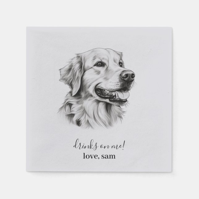 Servilleta De Papel Personalizado Perro Boda Napkin | Golden Retriever (Anverso)