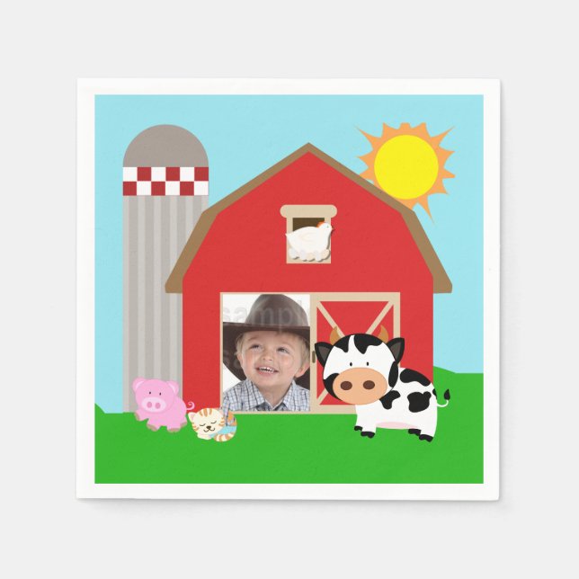 Servilleta De Papel Personalizado Photo Farm Birthday Paper Napkins (Anverso)