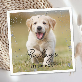 Servilleta De Papel Personalizado Photo Silver Purpurina Stars Mascota