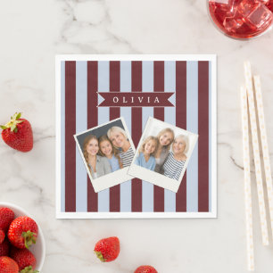 Servilleta De Papel Personalizado Preppy Miel Azul Cabana a Rayas