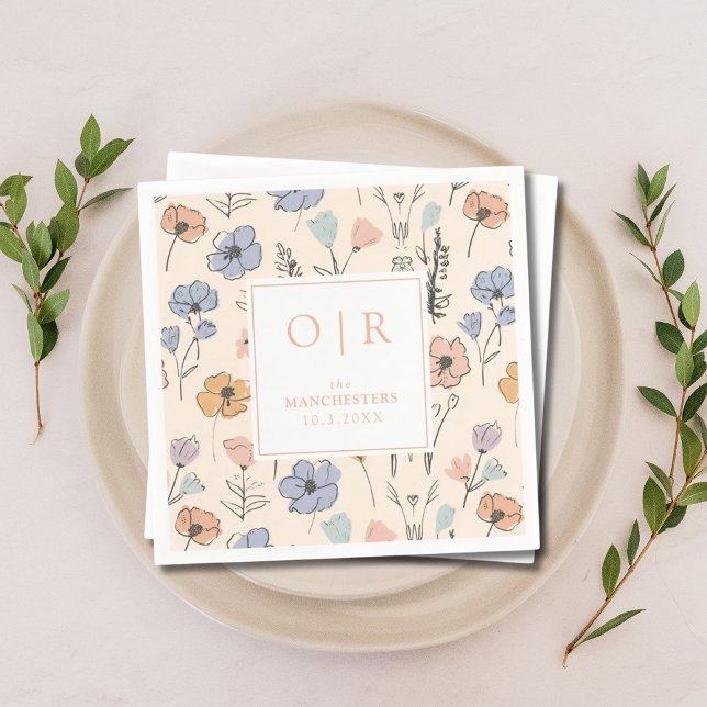 Servilleta De Papel Personalizado Primavera Primaria Boda Floral (Custom Initial Spring Floral Wedding Napkins
)