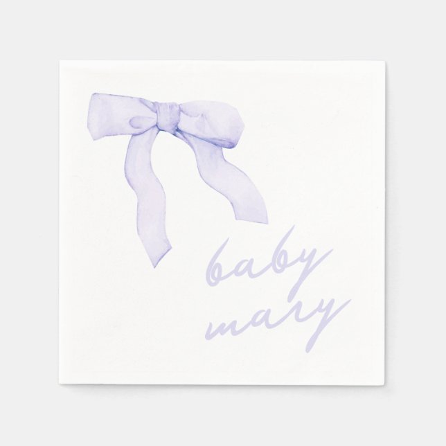 Servilleta De Papel Personalizado Purple Bow Baby Shower Napkins (Anverso)
