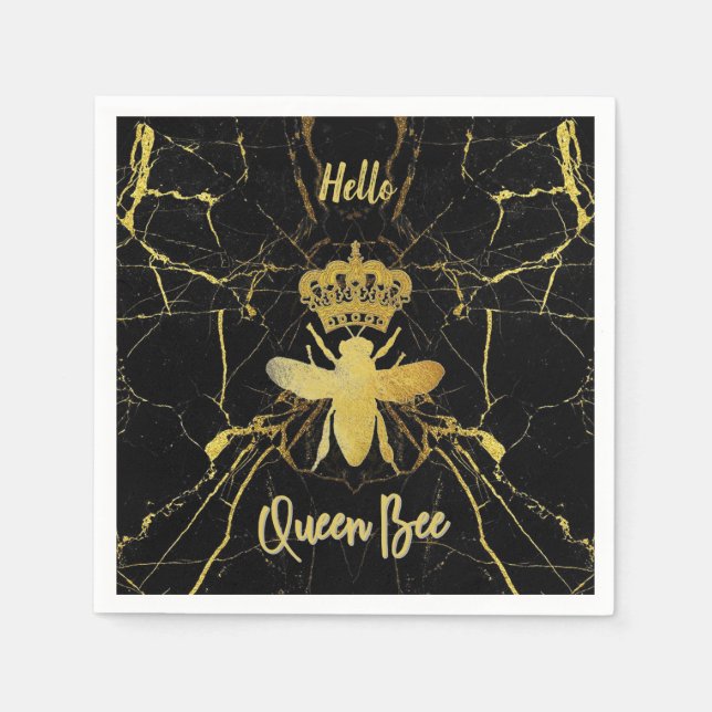 Servilleta De Papel Personalizado QUEEN BEE Gold Marble Bebida Cóctel (Anverso)