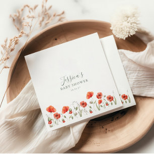 Servilleta De Papel Personalizado Red Poppy Garden Floral Baby Shower