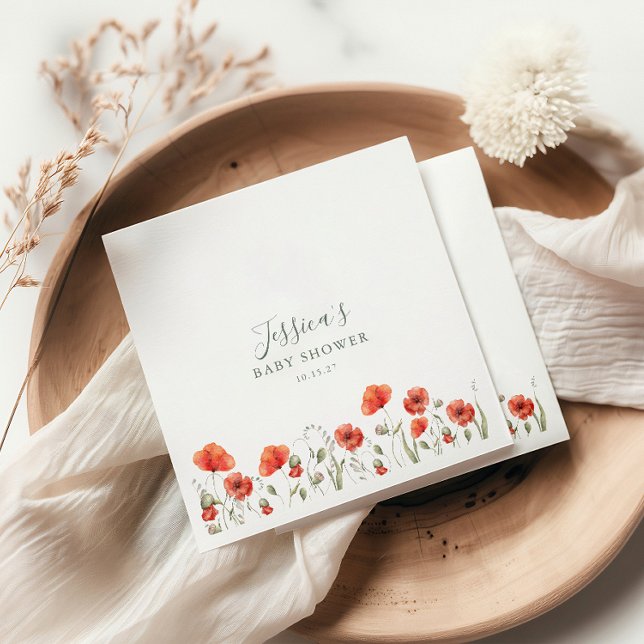 Servilleta De Papel Personalizado Red Poppy Garden Floral Baby Shower (Subido por el creador)