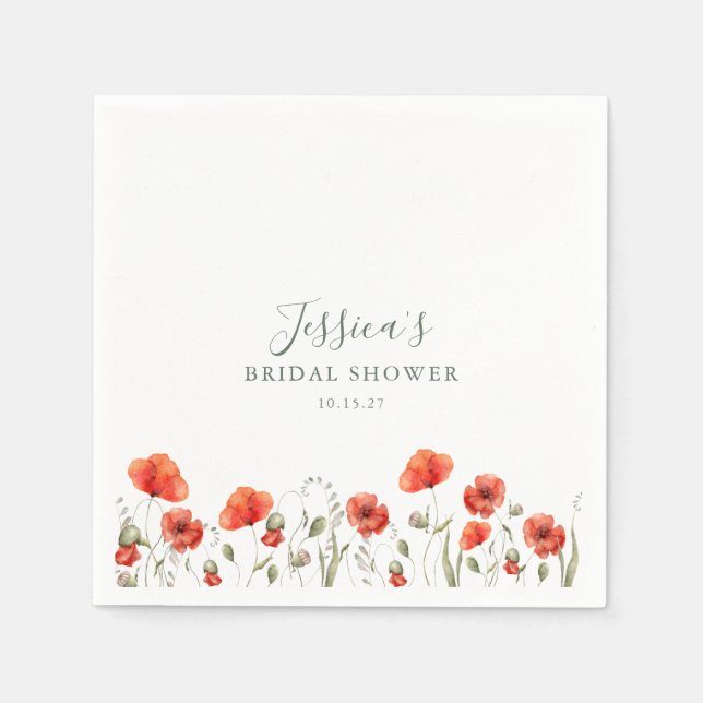 Servilleta De Papel Personalizado Red Poppy Garden Floral Bridal Showe (Anverso)