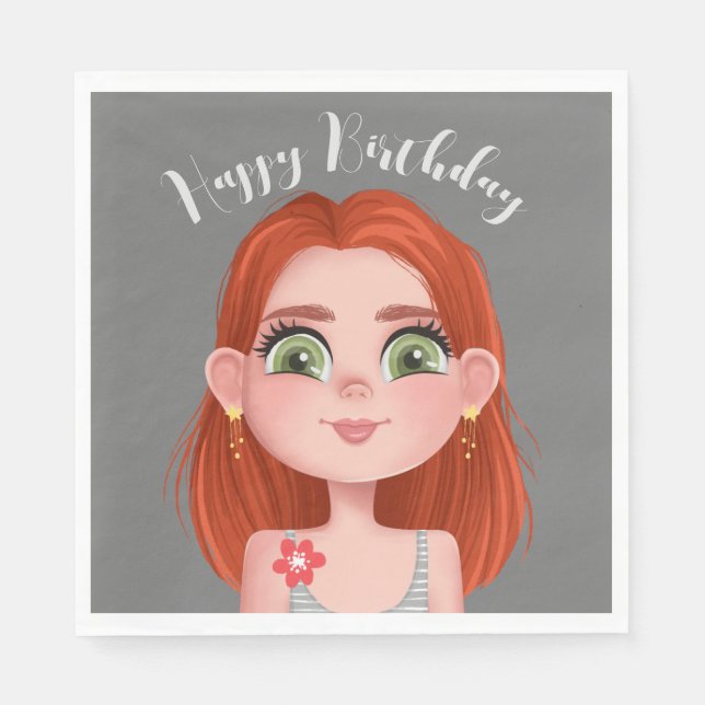 Servilleta De Papel Personalizado Redhead Chica Por Cumpleaños (Anverso)