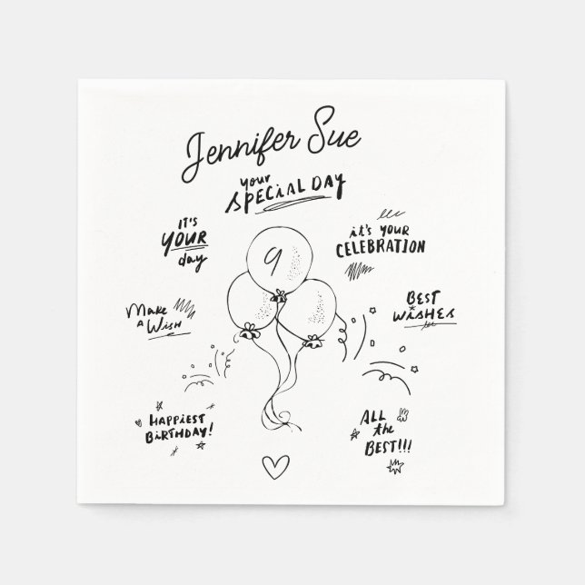 Servilleta De Papel Personalizado Retro Doodle Balón moderno Feliz cum (Anverso)