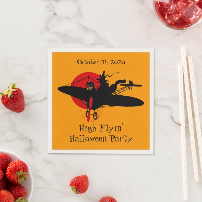 Servilleta De Papel Personalizado Retro Flying Witch Fiesta Napkins (In situ)