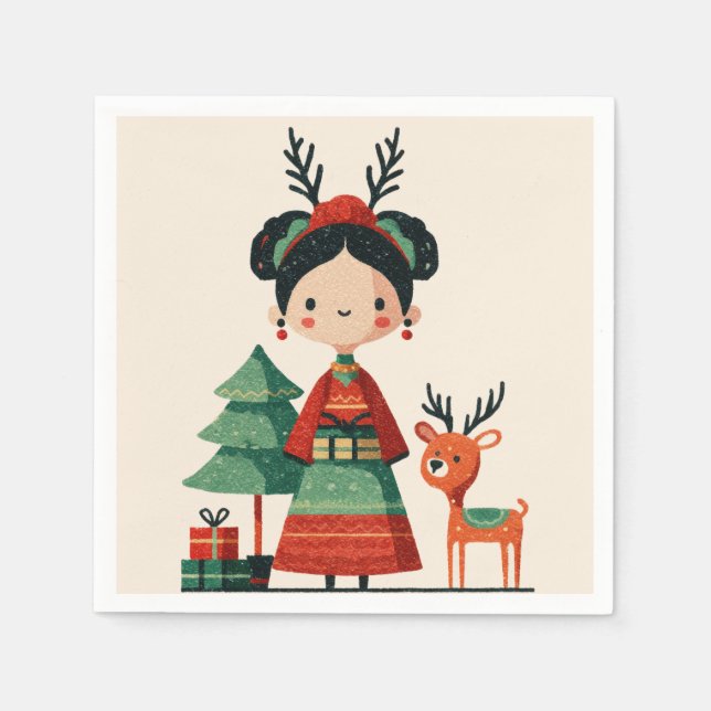Servilleta De Papel Personalizado retro Frida Kahlo Cute Navidades sim (Anverso)