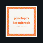 Servilleta De Papel Personalizado Retro Naranja brillante Bat Mitzvah<br><div class="desc">Personalizado Retro Naranja brillante Bat Mitzvah Napkins</div>