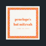 Servilleta De Papel Personalizado Retro Naranja brillante Bat Mitzvah<br><div class="desc">Personalizado Retro Naranja brillante Bat Mitzvah Napkins</div>