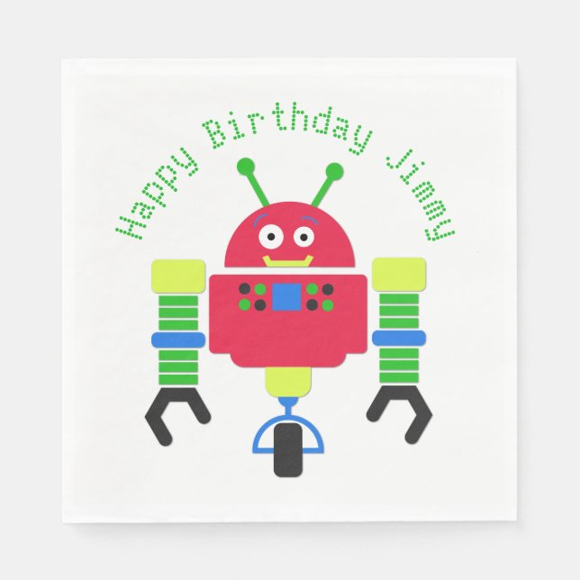 Servilleta De Papel Personalizado Robot Napkins De Papel De Cumpleaños (Anverso)
