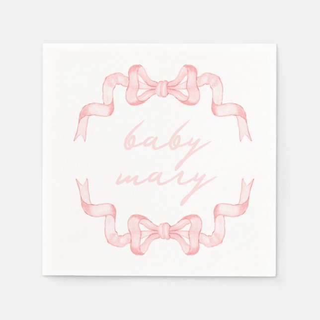Servilleta De Papel Personalizado Ropa Baby Shower Bow rosa (Anverso)