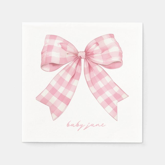 Servilleta De Papel Personalizado Ropa Baby Shower Bow rosa (Anverso)
