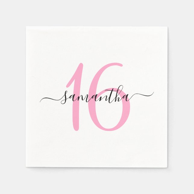 Servilleta De Papel Personalizado Rosa Cumpleaños 16 (Anverso)
