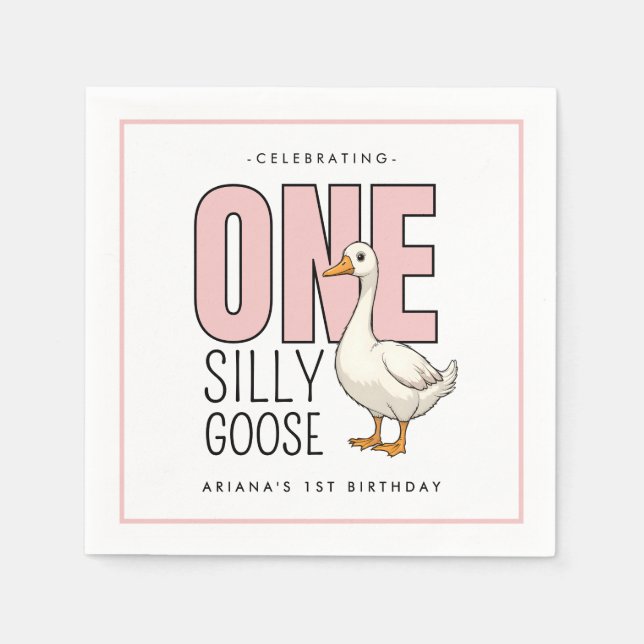 Servilleta De Papel Personalizado rosa moderno primer cumpleaños de un (Anverso)