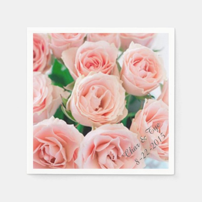 Servilleta De Papel Personalizado Rosas Rosa Fiesta Napkins (Anverso)