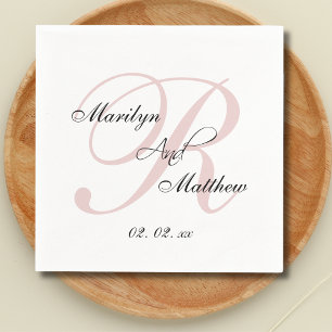 Servilleta De Papel Personalizado Rubor Monograma Rosa Elegante Boda