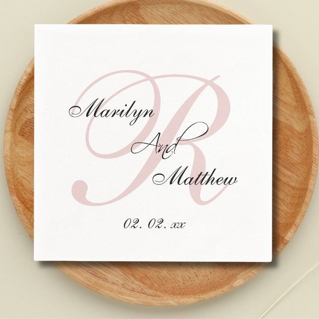 Servilleta De Papel Personalizado Rubor Monograma Rosa Elegante Boda (Subido por el creador)