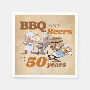 Servilleta De Papel Personalizado Rústico BBQ Y Cervezas 50 cumpleaños