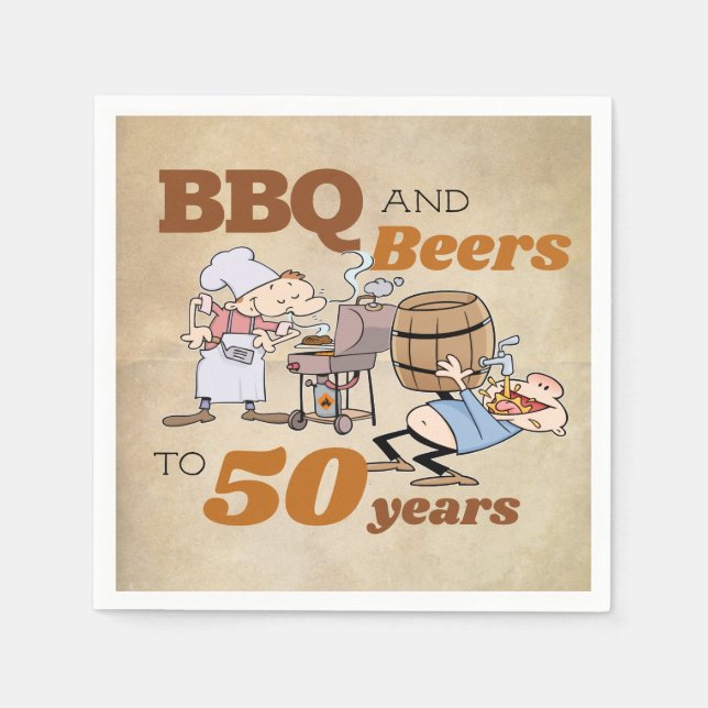Servilleta De Papel Personalizado Rústico BBQ Y Cervezas 50 cumpleaños (Anverso)