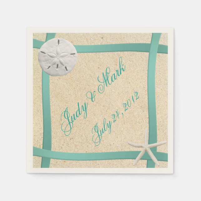 Servilleta De Papel Personalizado Sand Dollar Beach Wedding Paper Napk (Anverso)