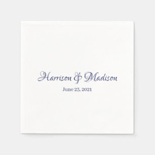 Servilleta De Papel Personalizado script azul marino Nombres y Boda de