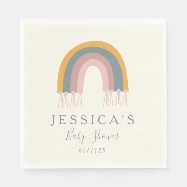 Servilleta De Papel Personalizado simple de Baby Shower Cuho Boho Rain (Anverso)