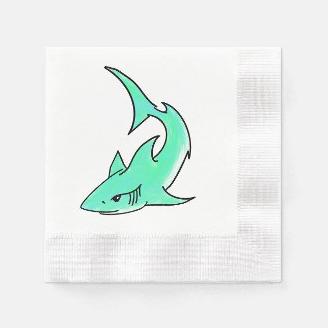 Servilleta De Papel personalizado sonriente menta de tiburón azul verd (Anverso)