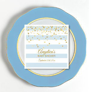Servilleta De Papel Personalizado Stripes Pastel Blue Gold BOY Baby Sh