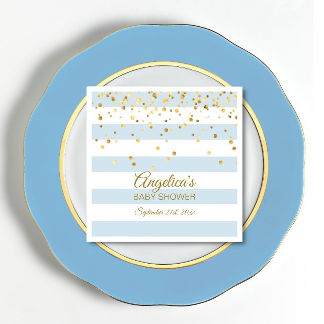 Servilleta De Papel Personalizado Stripes Pastel Blue Gold BOY Baby Sh (Subido por el creador)