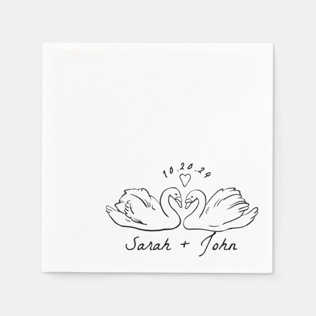 Servilleta De Papel Personalizado Swan Heart Boda Cocktail Napkin (Anverso)