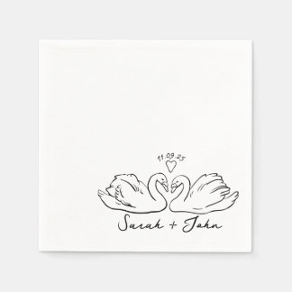 Servilleta De Papel Personalizado Swan Heart Boda Cocktail Napkin