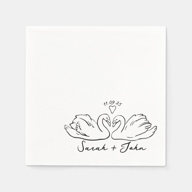 Servilleta De Papel Personalizado Swan Heart Boda Cocktail Napkin (Anverso)