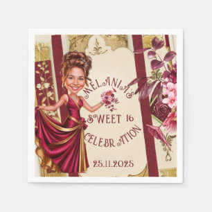 Servilleta De Papel Personalizado Sweet 16 gold y la caricatura Ruby R