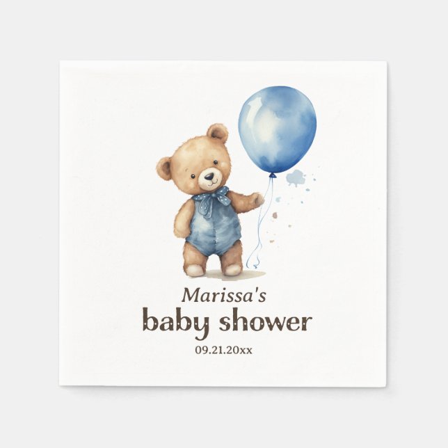 Servilleta De Papel Personalizado Teddy Bear Baby Boy Shower (Anverso)