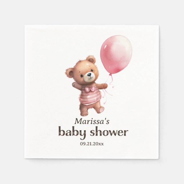 Servilleta De Papel Personalizado Teddy Bear Chica Baby Shower (Anverso)