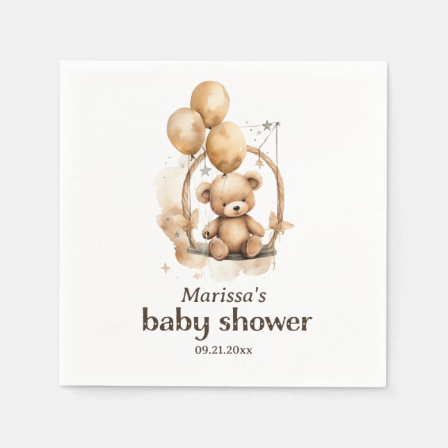 Servilleta De Papel Personalizado Teddy Bear Género Baby Shower Neutra (Anverso)