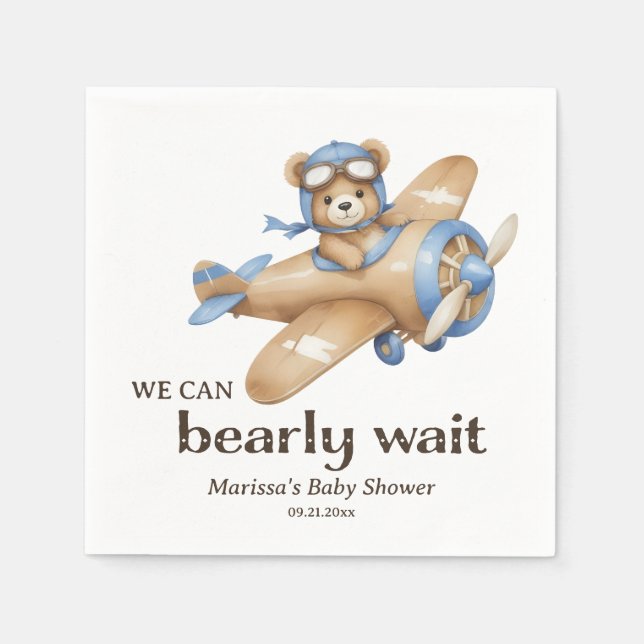 Servilleta De Papel Personalizado Teddy Bear Pilot Baby Boy Shower (Anverso)