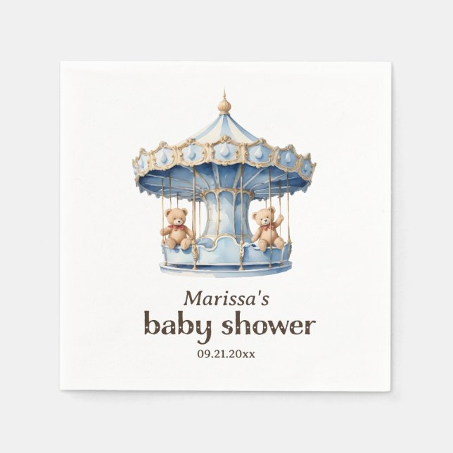 Servilleta De Papel Personalizado Teddy Bear Twin Boy Baby Shower (Anverso)