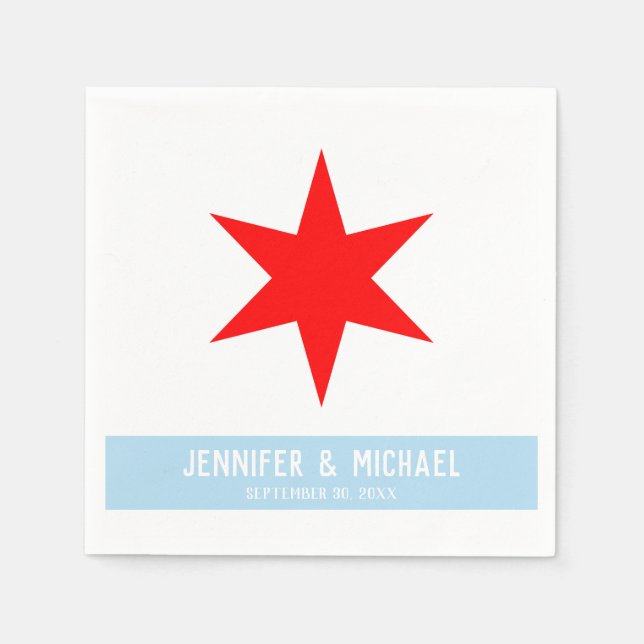 Servilleta De Papel Personalizado Texto Bandera Chicago Estrella Roja  (Anverso)