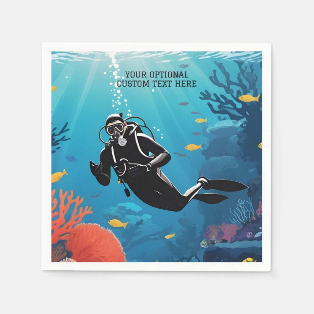 Servilleta De Papel Personalizado Texto Scuba Diver (Anverso)