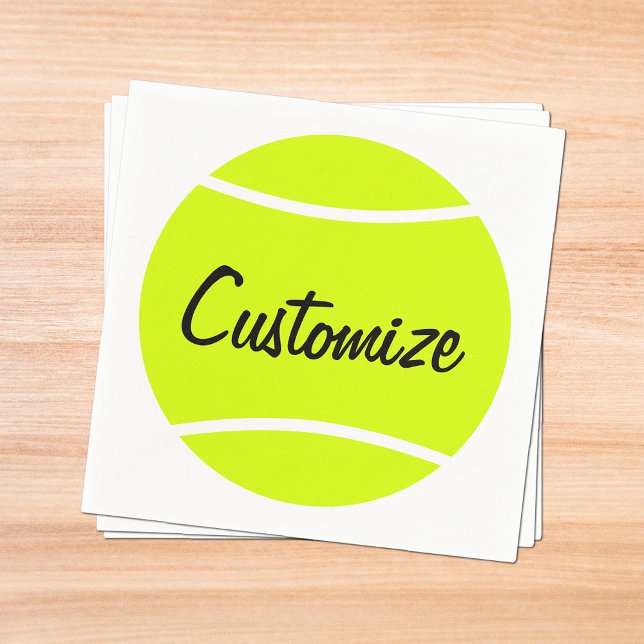 Servilleta De Papel Personalizado Texto Tenis Ball Cocktail Napkins (Personalized tennis party napkins with custom text.)