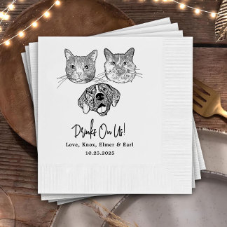 Servilleta De Papel Personalizado Tres Mascotas Boda de Cocktail Napki