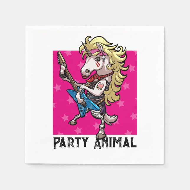 Servilleta De Papel Personalizado unicornio de roca Glam Rock Metaliza (Anverso)