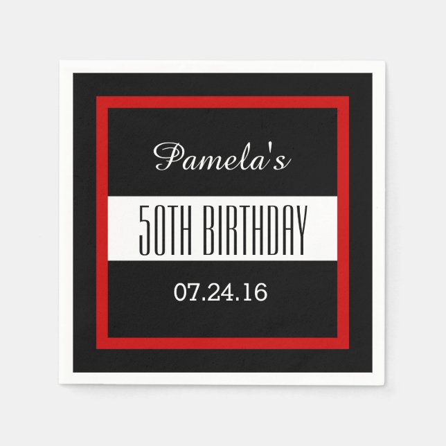 Servilleta De Papel Personalizado V014 de cumpleaños 50 rojo y negro (Anverso)