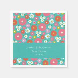 Servilleta De Papel Personalizado Verde azulado Retro Primavera floral